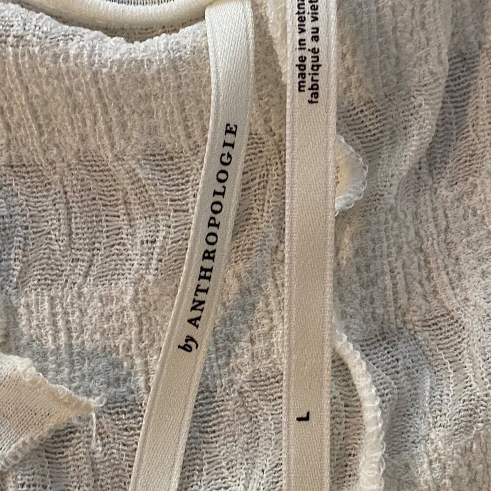 By Anthropologie Long Sleeve Button Front Textured Blouse Womens Size L Ivory - Picture 7 of 8